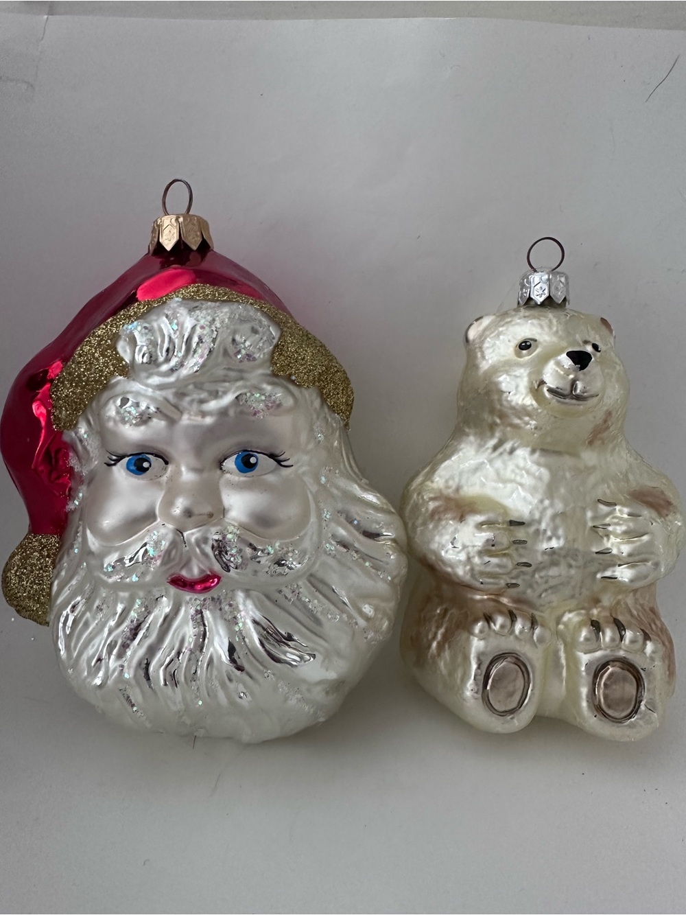 2 KURT ADLER Polonaise GLASS POLAR BEAR SANTA ORNAMENT MADE IN POLAND 4.5"